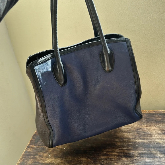 FURLA BLUE AND TAUPE GREY color block   LEATHER BAG - Picture 3 of 15